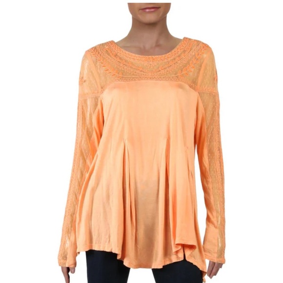 Free People Copper and Mixed Media Long Sleeve Tee. - Picture 1 of 13